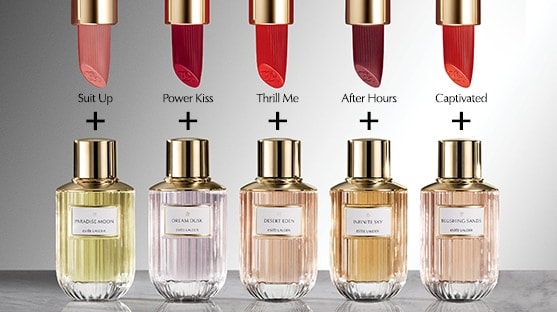 photo of combinations of Estee Lauder Pure Color Lipstick & Luxury Fragrance